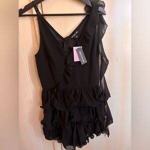 PrettyLittleThing Black Ruffle Tiered Dress
